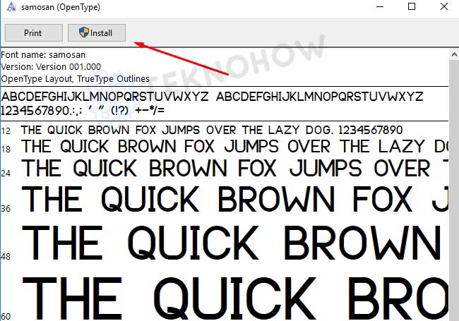 Install melalui windows font viewer